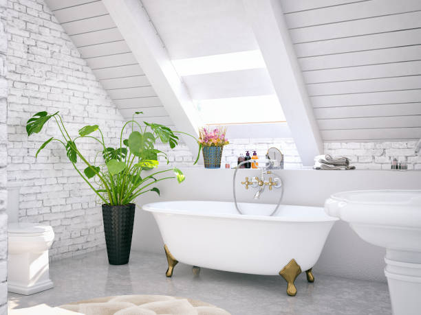 Loft bath with cozy design | Green Bathroom