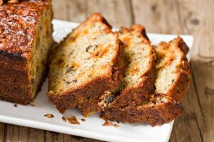 Sliced banana bread with cinnamon chips and nuts