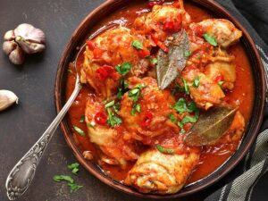 Stewed chicken is ready and about to be served