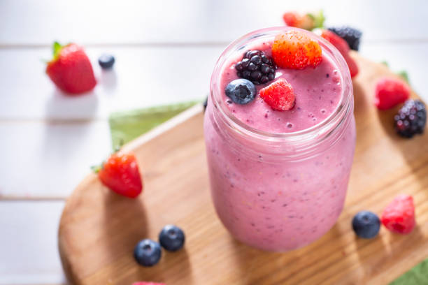 Homemade Berry Smoothie with Strawberry, Blackberry, Raspberry and Blueberry