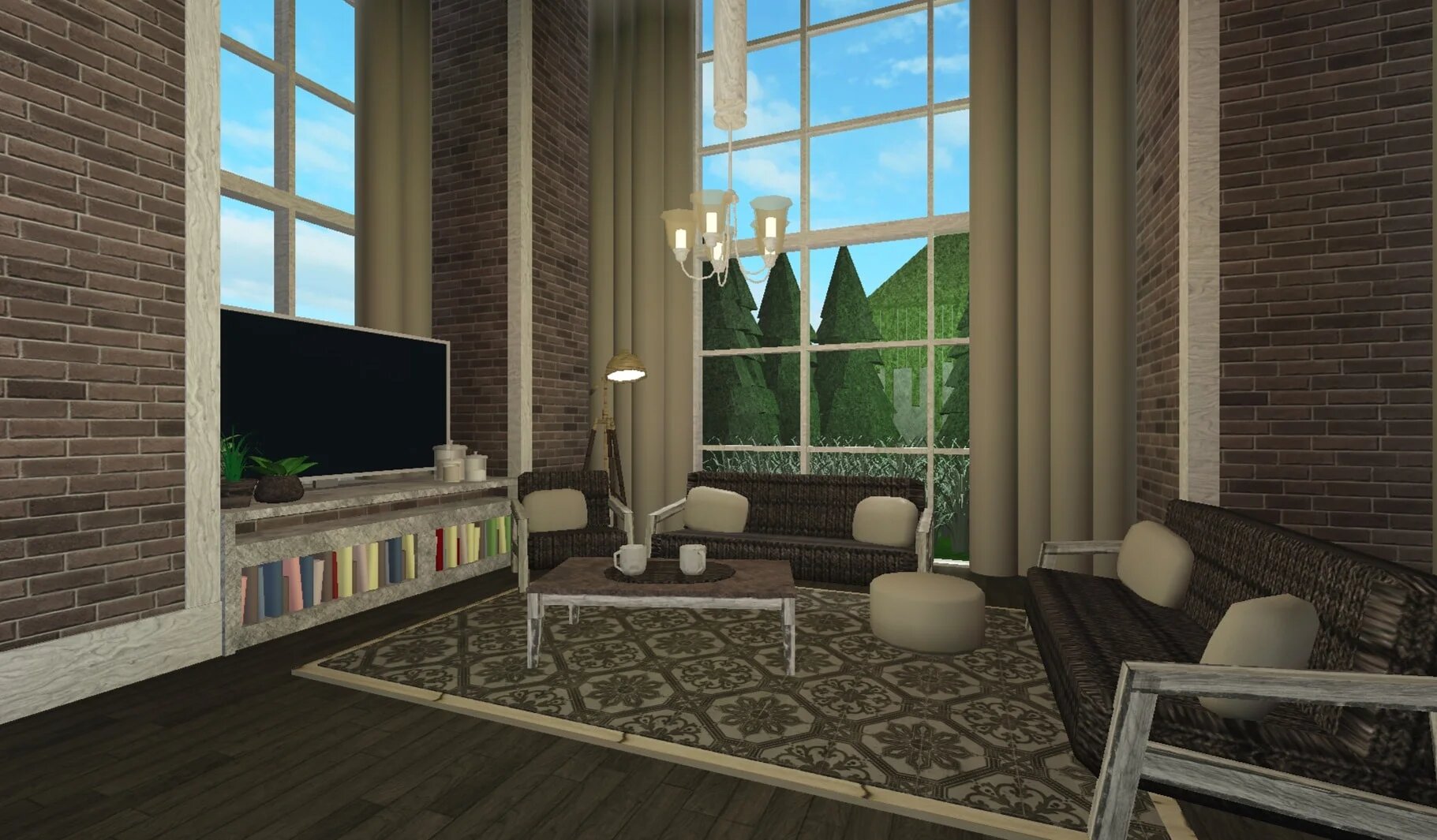 Bloxburg White Living Room With Fireplace