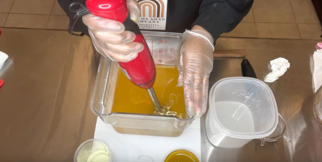mixing honey with oil until they are well incorporated